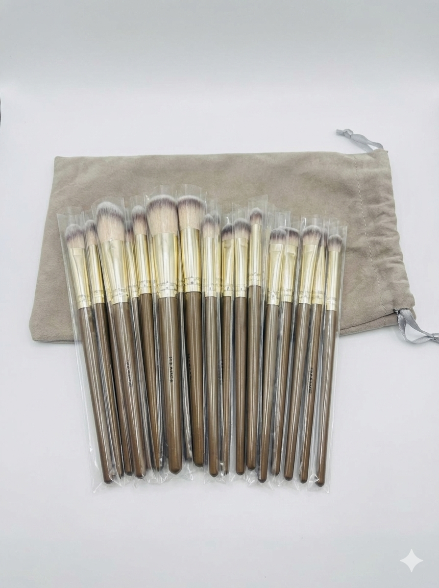 BlushHaus 20-Piece Professional Makeup Brush Set with Velvet Travel Bag